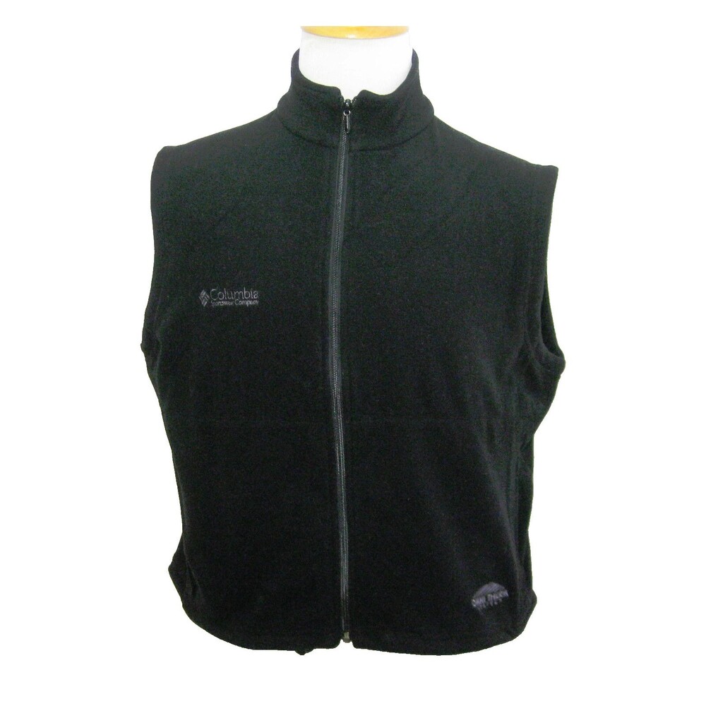 COLUMBIA Boy's (Size Large) Black Sleeveless Fleece Vest Full Zip Drawstring USA
